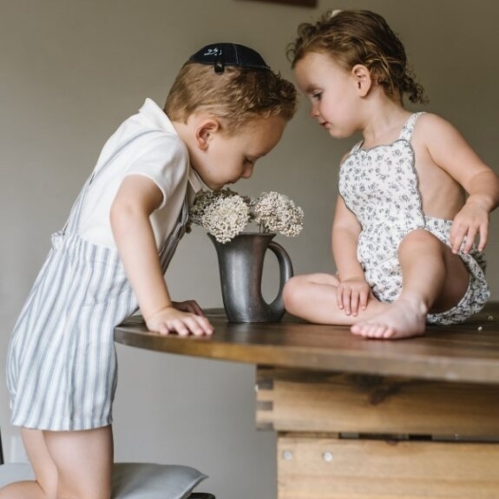 Analogie Scallop Romper - Blue Floral 3Y